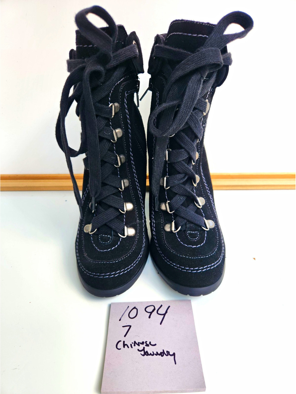Chinese Laundry Women’s Black Suede Lace-Up Side Zip Lined Ankle Combat Boots 7